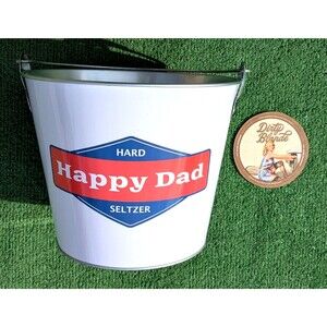 Happy Dad Drink Beer Ice Bucket Man Cave Bar Decor Party Metal Ice Bucket NWOT